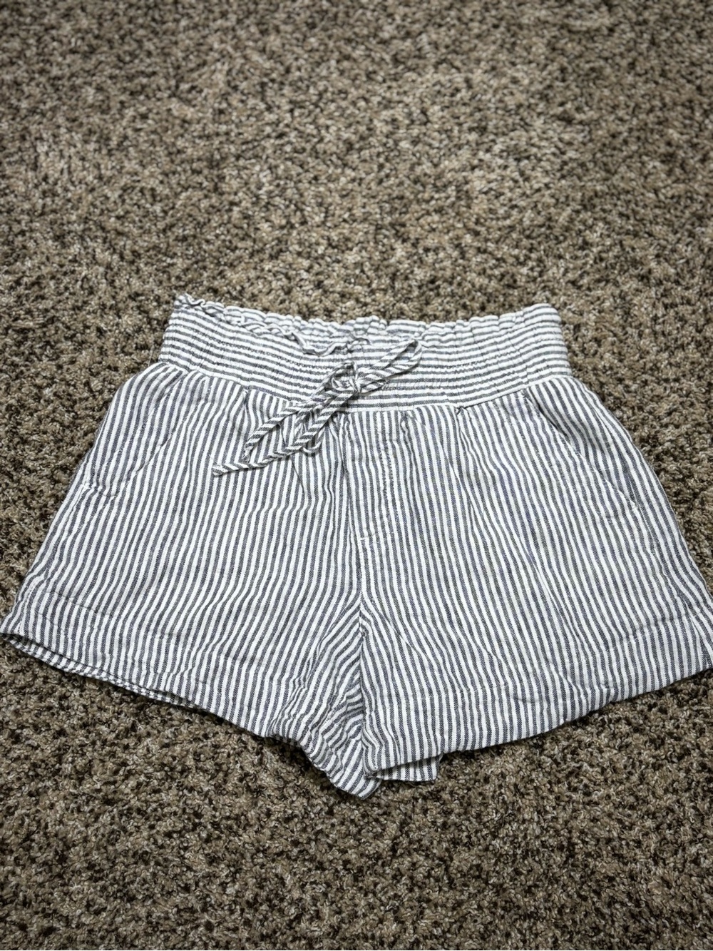 a new day Striped High-Waist Drawstring Shorts - White & Navy
